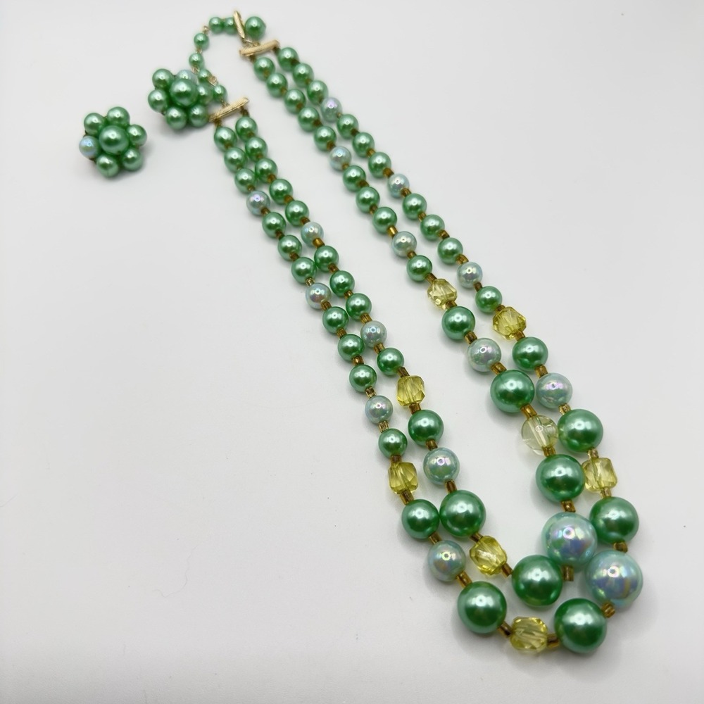 Vintage Japan Double Strand Necklace Clip On Earrings Set 2 18" - Picture 6 of 9